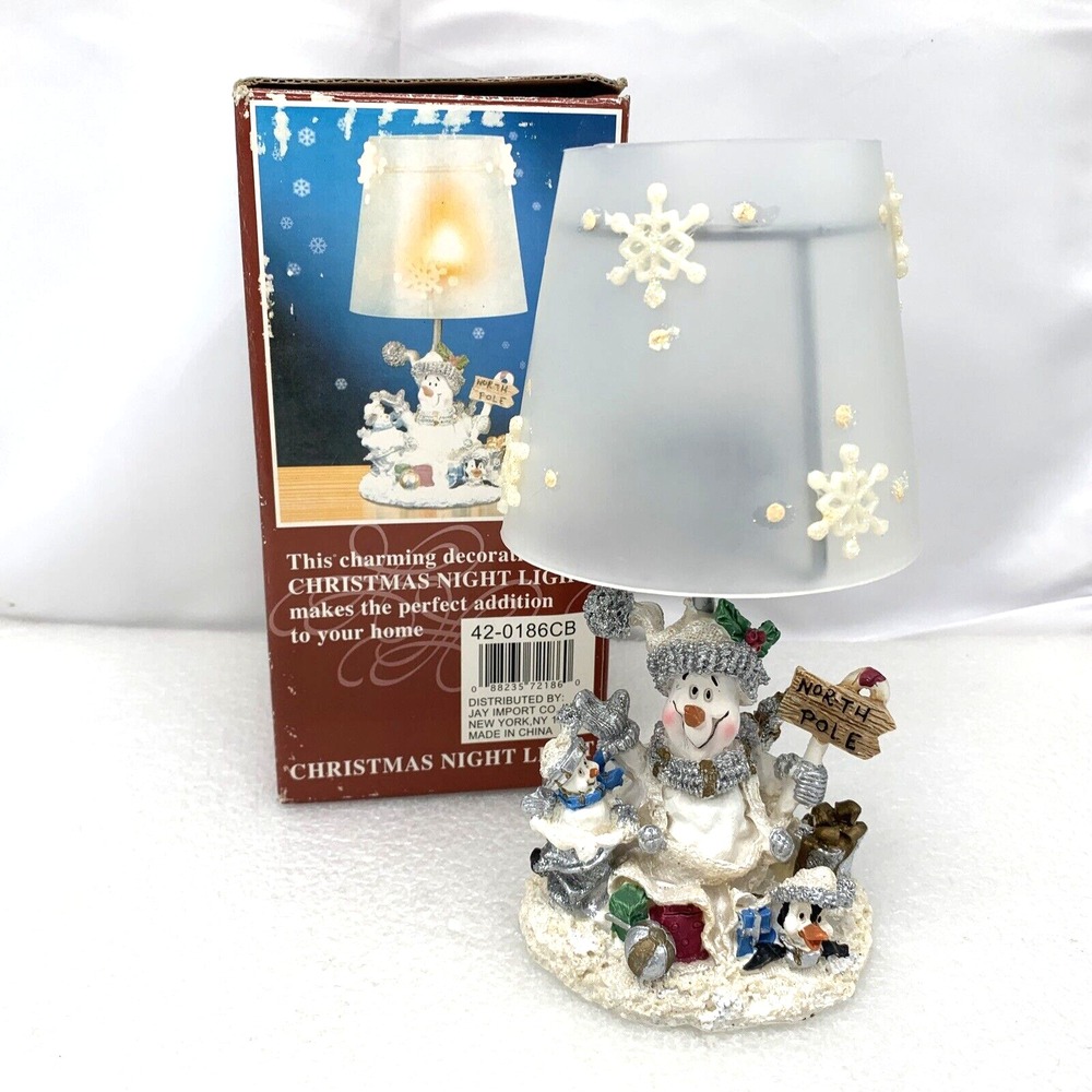 Snowman‎ Christmas Night Light Lamp w/ Shade Figurine Holiday Decor w/ Box